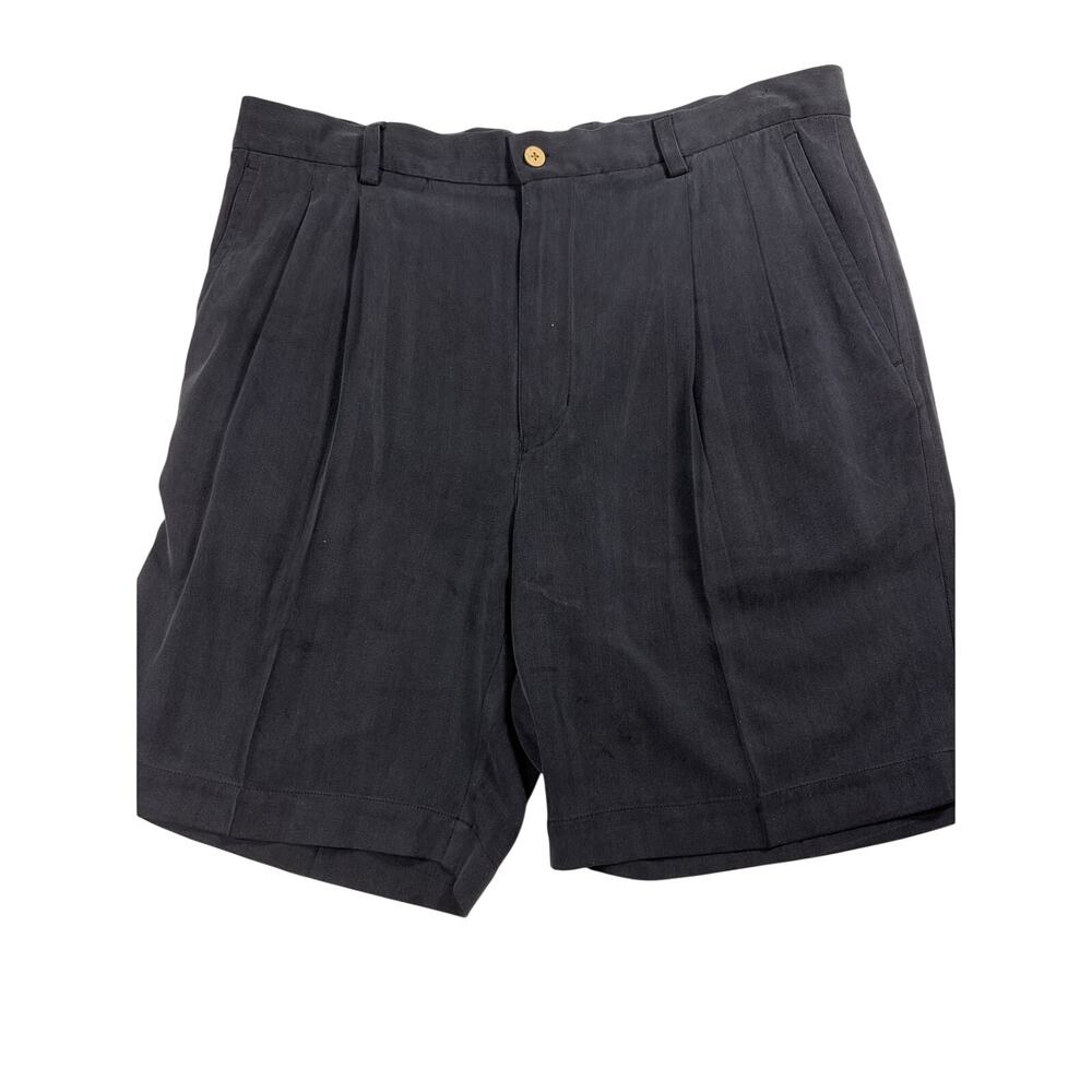 Joey Rich Resort Club Mens Silk Shorts Size 36 Black Pleated Luxury Resort Golf